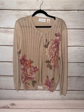 Alfred Dunner Floral Embellished Lightweight Cardigan Sweater
